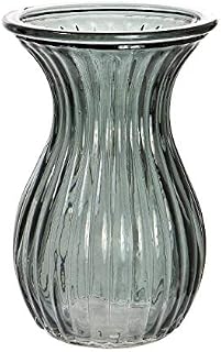 AngraveHome Small Charcoal Grey Ribbed Posy Glass Flower Vase Jar (14cm)