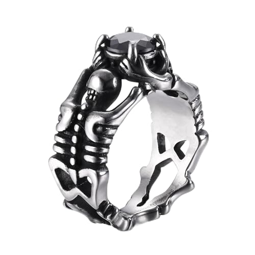 Image of GTHIC Stainless Steel Skull Tribute Gem Ring Gothic Ring for Men Women Black Zircon Jewelry Gift Size 8 for Halloween