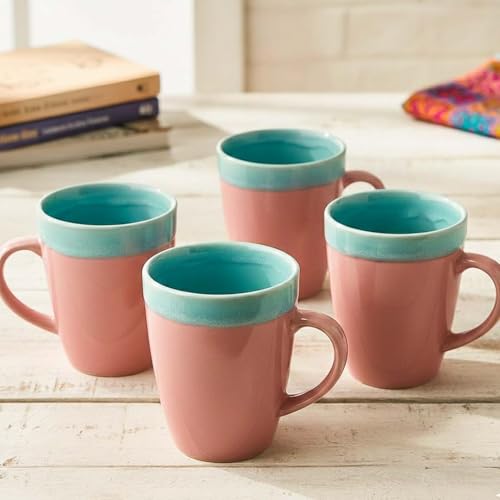 Image of The Earth Store Pink Flow Coffee Mug - 340ML Ceramic Coffee Mugs Set of 4 | Microwave & Dishwasher Safe Mugs for Gift | Home | Office | Restaurant | Daily Use Tea Mug
