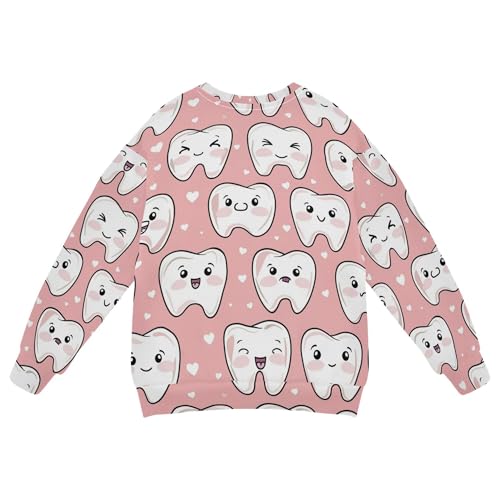 JUNZAN Cute Teeth Care Cartoon Hearts Pink Little Girls Pullover Hoodie Crewneck Sweatshirts for Boys Athletic 4T2