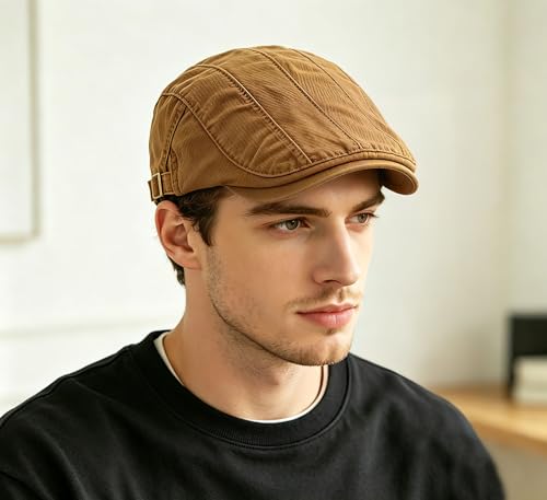 Image of Cotton Newsboy Cap for Men Flat Hats Adjustable Ivy Gatsby Driving Hat Cap