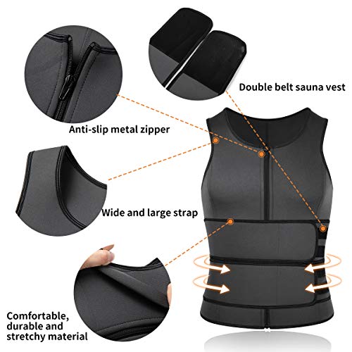 SHAPERIN Men Neoprene Sauna Waist Trainer Trimmer Vest with Adjustable Double Straps,Workout Compression Sauna Suit Sweat Vest