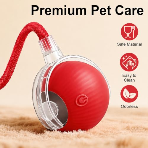 Interactive Automatic Rolling Electronic Stimulation Chase Ball Cat Dog Toy | Smart Electric Moving Stimulating Rechargeable Motion Activated Self Play Teaser for Boredom Small Dog Puppy Pet, with Rope - Image 6