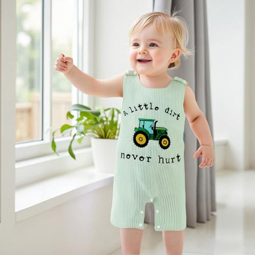 Toddler Boy Summer Outfit A Little Dirt Never Hurt Tractor Embroidery Jumpsuit Sleeveless Overall Country Clothes2