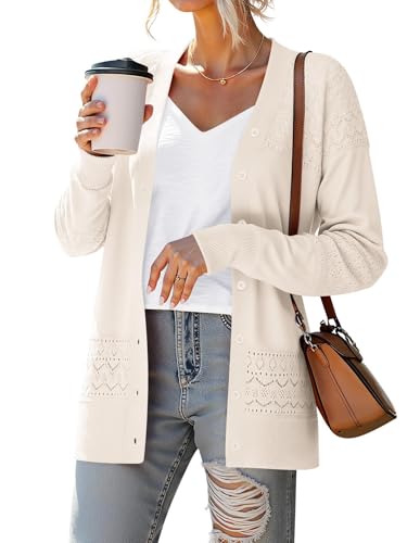 Jouica Women's Cardigan Sweaters 2025 Long Sleeve Cardigans for Women Lightweight Trendy Corchet Hollwed-Out V-Neck Sweater