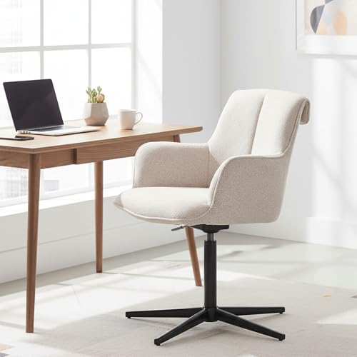 BALIAA Silla Escritorio sin Ruedas, Silla Giratoria 360°, Sillas de Oficina Tejido de Punto con Patas de Metal, Beige Claro