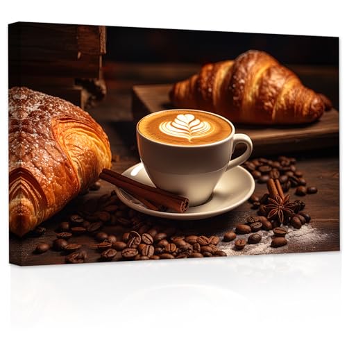 ZXHYWYM Kitchen Wall Art Coffee Bean Latte Croissant Canvas Print...