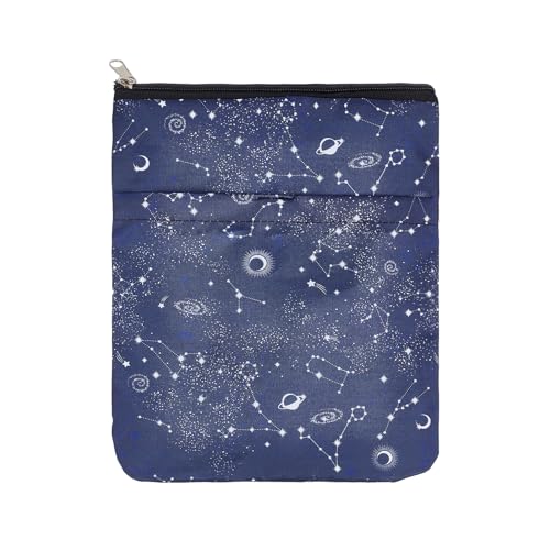 NICENEEDED Starry Night Printed Book Sleeve with Zipper, Waterproof Book Cover with Extra Pocket Book Pouch, Multifunctional Protector Bag for Paperbacks Hardcovers