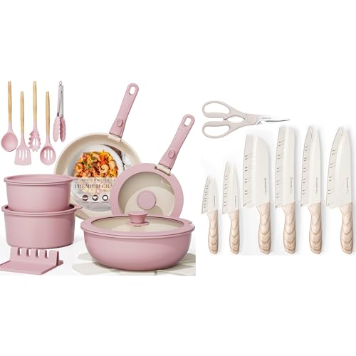 Astercook 21 Pcs Pots and Pans Set Non Stick with 13 Pieces Kitchen Knives Set