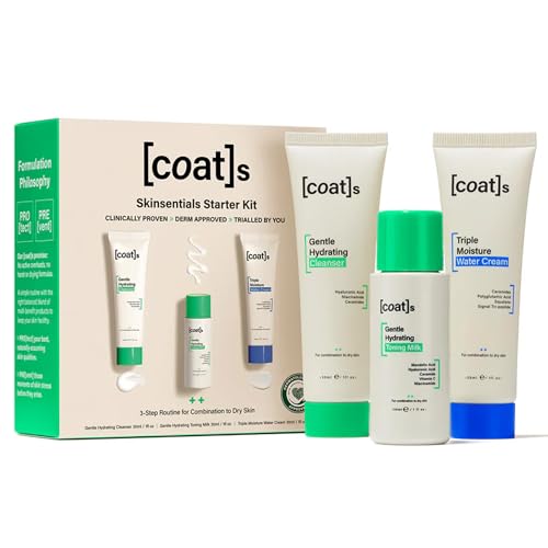 Coats Skinsentials Starter Bundle Travel Cleanser Toner & Moisturizer (1 oz each) 3-Step Regimen Prevents Breakouts & Protects Barrier with Ceramides For Women & Men