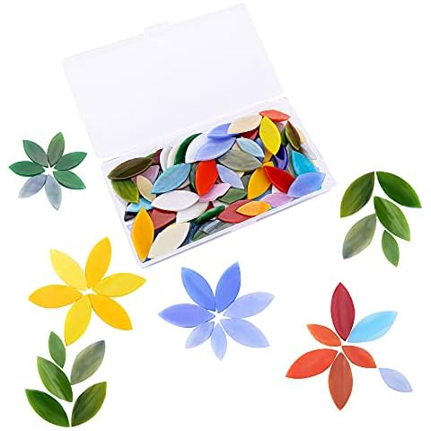 Mogokoyo 100Pcs Petal Mosaic Tiles Mixed Colored Hand Cut Assorted Size Stained Glass Flower Leaves Tiles for DIY Art Craft Decoration Cover