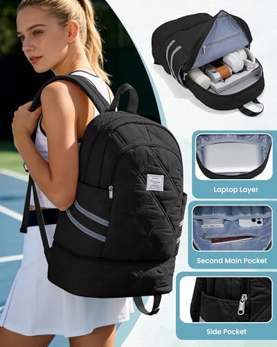 Image of Gym Backpack for Women Men, Lightweight Gym Bag with Shoe Compartment, Water Resistant Sports Backpack with Wet Pocket, Large Capacity Cheer Backpacks for Girls, Black