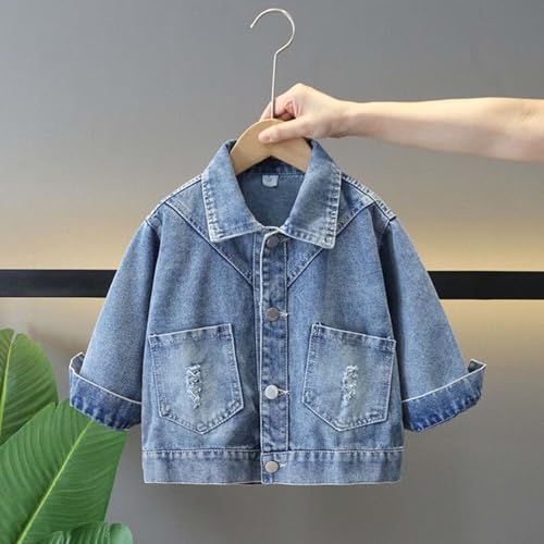 1-9Years Little&Big Girls' Butterfly Embroidery Denim Jackets Kids Classic Blue Jean Jacket Toddler Outerwear Coat3