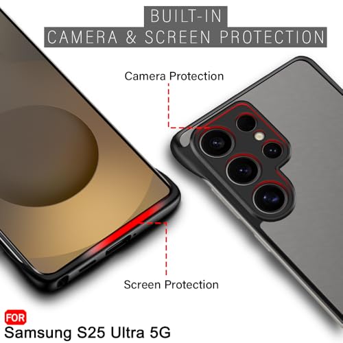 Image of TheGiftKart Hybrid Ultimate Slim Back Case Cover for Samsung Galaxy S25 Ultra 5G | Lightweight Profile | Hard Back Cover Case (PC & TPU, Frosted Matte Translucent, Black Bumper)
