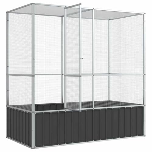 Refined Vogelvoliere mit Stahlgittern Flügeltür Haustierkäfig für Vögel Kaninchen Enten Hühner Vogelkäfig Vogelhaus Voliere Silbern 210,5x107x212 cm Stahl