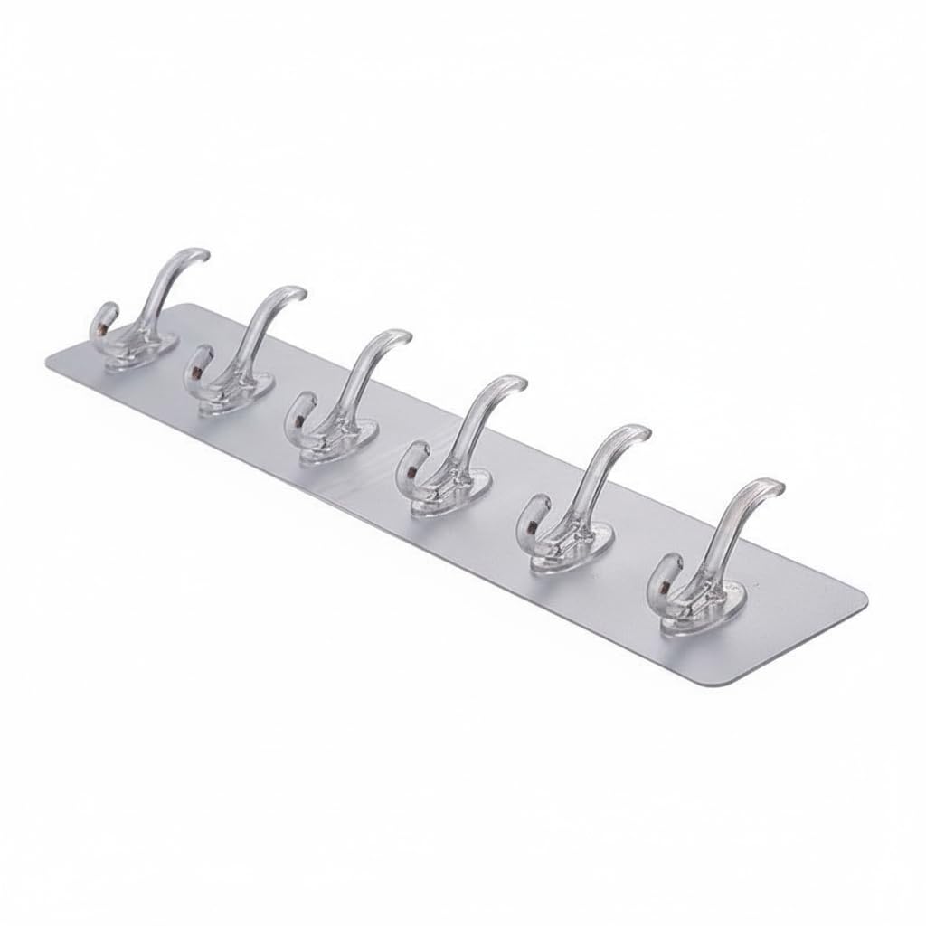 KBS Wall Hanger Hooks for Hanging Clothes Home Kitchen Office Bathroom Bedroom Door Organizers Accessories Items (6-Hook-Hanger-Transparent, 1.00)