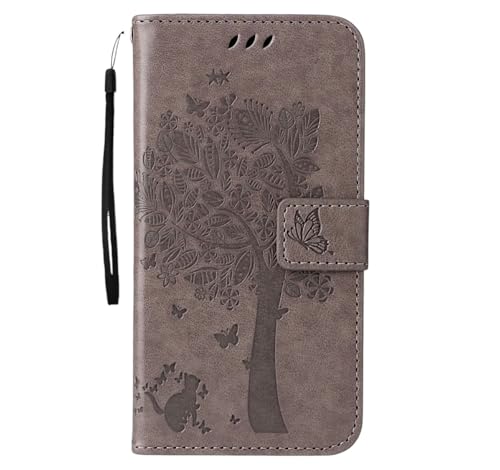 Image of TELETEL for Samsung Galaxy S25 Ultra Premium Vegan Leather Flip Cover | Card Cash Holder Wallet Case | Magnetic Closure (Grey Embossed Tree)