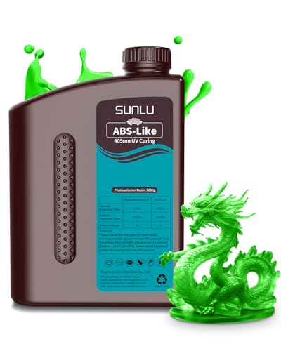 Image of SUNLU 2000G ABS-Like 3D Printer Resin, 405nm UV Curing Photopolymer Rapid 3D Resin for 2K 4K 6K 8K LCD /DLP /SLA 3D Printers, Non-Brittle & High Precision & Low Shrinkage, Clear Green 2KG