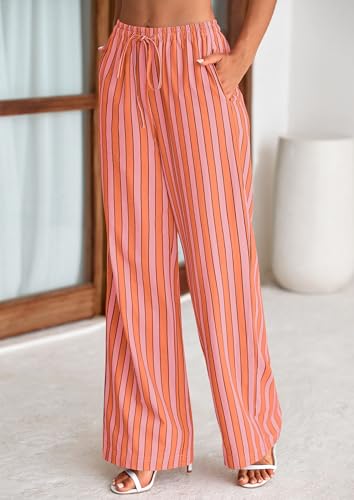PRETTYGARDEN Women's Wide Leg Lounge Pants 2025 Summer Drawstring Elastic Waist Comfy Striped Pajama Bottoms Trendy Clothes
