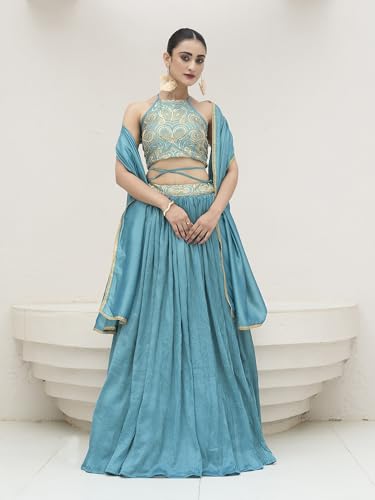 Image of PURVAJA Women's Silk Semi-Stitched Lehenga choli