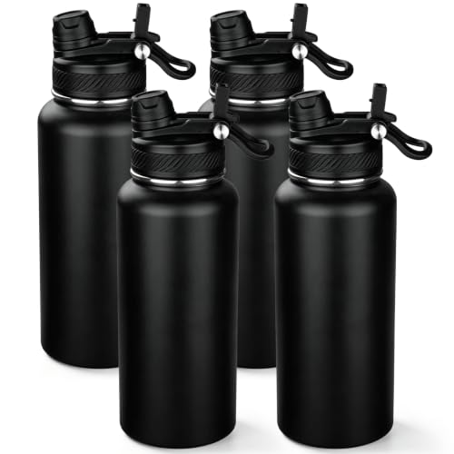 Image of 32 oz Insulated Water Bottle with Leak-proof 2-in-1 Straw and Spout Lid,Stainless Steel Sports Water Bottle with Handle,Double Wall Vacuum Metal Water Flask for Travel Camping School(Black,4)