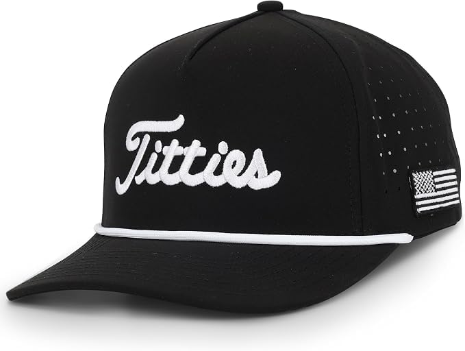 Curves &amp; Clubs Titties Golf Hat, Funny Rope Snapback for Men with USA Flag, Breathable Performance Golf Cap