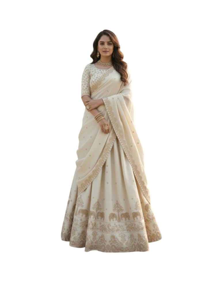 julee Women's Vichitra Embroidered Semi-Stitched Lehenga Choli Juli LH White-XYZ-picture-2
