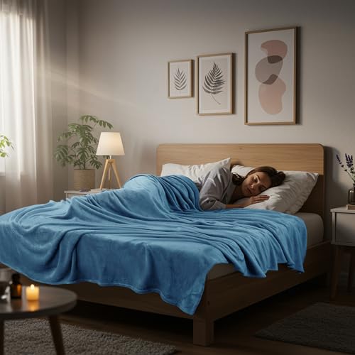 image for Utopia Bedding Fleece Blanket King Size Washed Blue 300GSM Luxury Fuzz