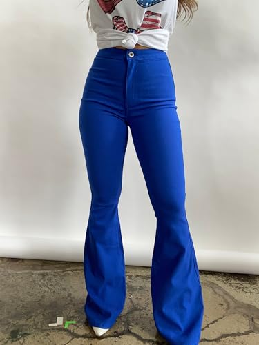 Willow Boutique High Waist Bell Bottom Jeans | Stretchy Women Bell Bottom Pants | Womens Fall Jeans for Casual - Royal Blue3