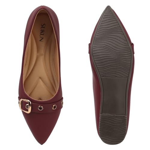 Image of Sukun FBC 99 Women's Bellies Flats Lightweight, Comfortable Slip-On Pointed Toe Shoes for Office, Casual | Stylish, Durable & Comfy