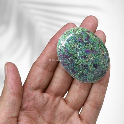 Image of Certified Ruby Fuchsite Crystal Palm Pebbles Stones for Anxiety Stress Relief Massage - AAA Grade Original Healing Gemstone Agate Palm Stone for Yoga Meditation Spiritual Reiki Feng Shui