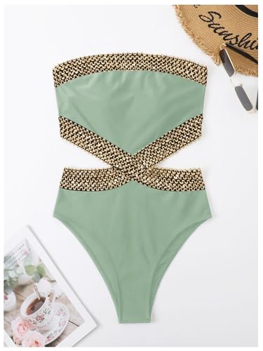 Image of Milumia Women's Stitch Detail Strapless One Piece Swimsuit Cut Out Bandeau Bathing Suit