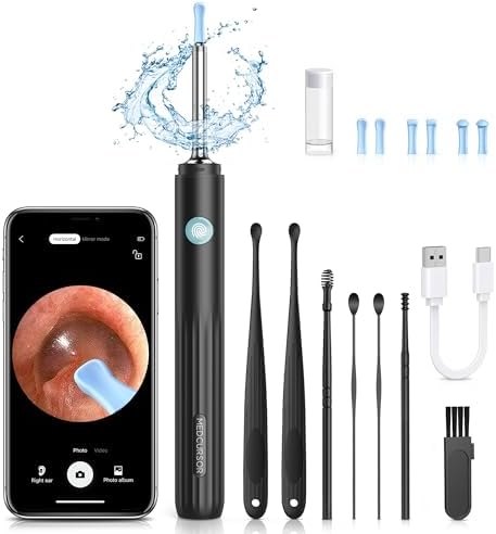 Medcursor Ear Wax Removal, Ear Wax Removal Tool Camera with 1080P HD Smart Visual Otoscope, Ear Cleaner with 6 LED Lights and 6 Soft Ear Scoops for iOS & Android
