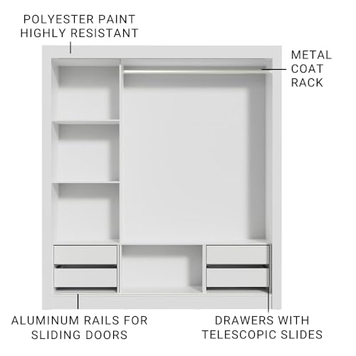 Image of Madesa 3 Sliding Doors Wardrobe Ample Storage Wooden Almirah 170 Cm with Shelves, Drawers and Hanging Units for Bedroom - White /Brown
