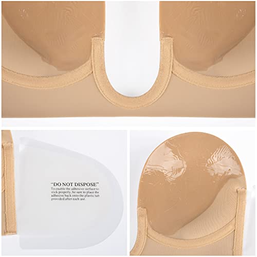 Autbre Adhesive Bra Deep V Plunge Backless Strapless Sticky Push Up Nipple Covers Bra(Deep Beige-Strapless, Dd) #TOP5