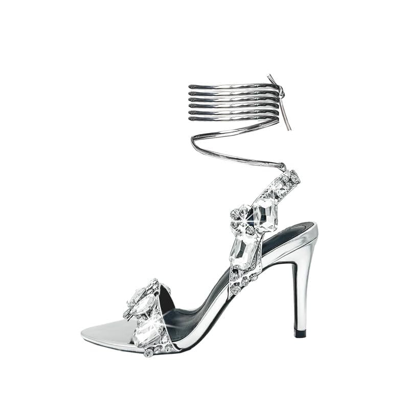 Women's Crystal Styles Clear Big Rhinestones Ankle Strappy Sparkly Sandals2