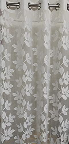 Image of Honger Polyester Beautiful Leaves Design Heavy Tissue Semi Transparent Net Pack of 2 Pecs Curtains for || Cream Color || 5 Feet Window Curtains