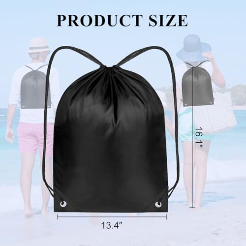 NACHLYNN Black Drawstring Backpack Bulk 12 Pieces DIY Drawstring Bags Sports Bag Nylon Draw String Sport Bag Tote Sackpack for Boys Girls Women Men Gym Sport Trip3