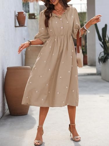 Shienzy Women's Cotton Blend Classic Knee-Length Casual Dress (1665_Bg_Xxl_Beige