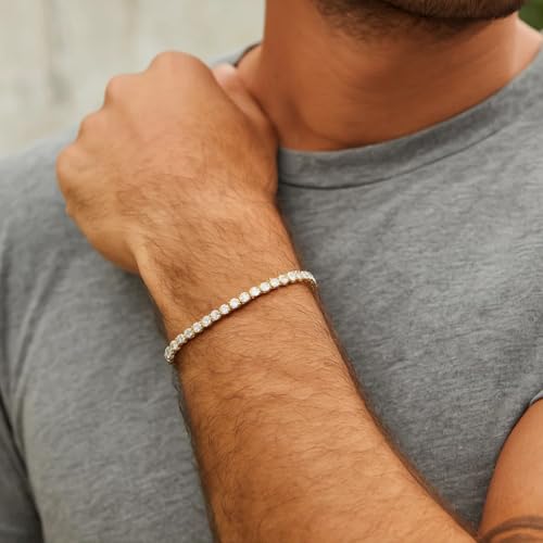 Tennis Bracelet for Women Men, 14K Gold Plated Round 3mm/4mm/5mm AAAA+ Cubic Zirconia CZ Dainty Classic Adjustable Stainless Steel Bracelets Festival Wedding Jewelry Gift3