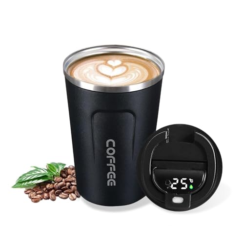 AMFUN Tazza da Caffè Isolata, Tazza da Caffè con Display Digitale, 380ml Tazza per Caffe da Viaggio, Coffee Coppa Tazza Termica da Viaggio Ermetica per Mantenere Caldo/Freddo, a Prova di Perdite