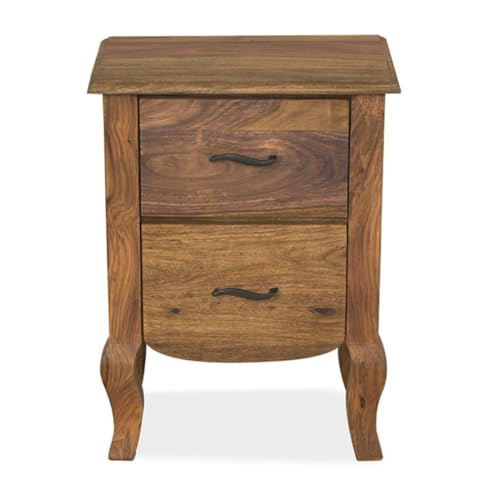 Image of Sheesham Wood Side Tables for Bedroom with 2 Drawers | End Table for Living Room, Bedroom | Wooden Night Stand Side Table for Bedroom | Rustice Teak