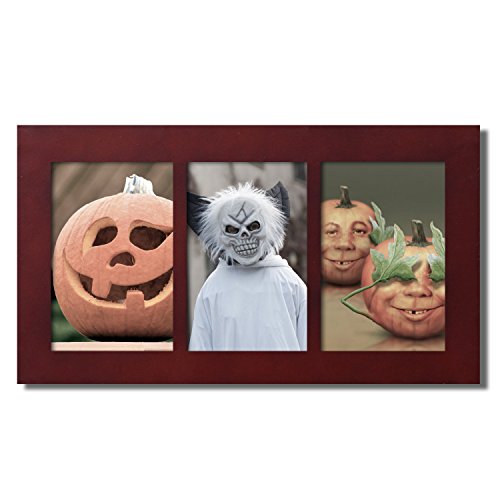 Adeco 3 Opening Decorative Walnut Wood Wall Hanging Collage Picture Photo Frame - Made to Display Three 4x6 Photos