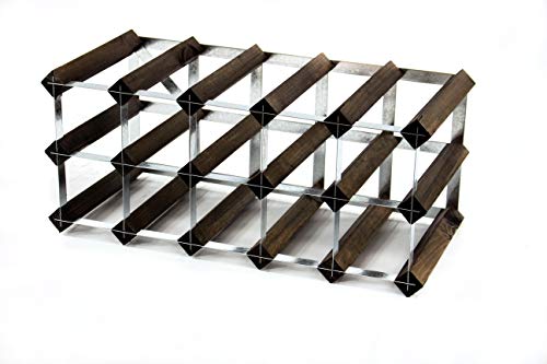 Classic 15 Bottle Dark Oak Stained Wood and galvanised Metal Wine Rack Ready Assembled - Image 4