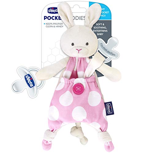 Image of Chicco Pocket Buddies Soft Pacifier Holder-Lovey, Soothing Plush Toy Animal 0m+, Pink Bunny