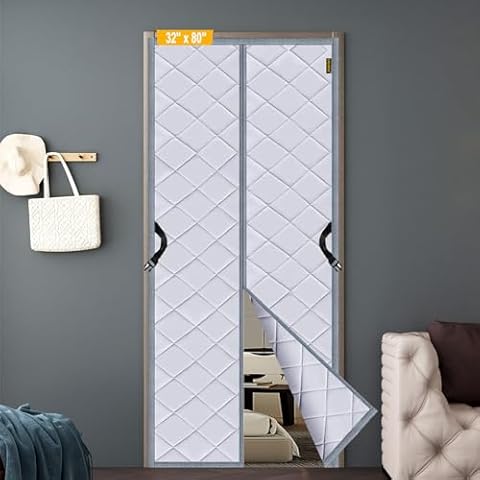Magnetic Thermal Insulated Door Curtain, Fit Door 32" x 80", Premium Oxford Cloth Filled with Thicken Cotton Door Curtains, Self Closing Door Thermal Curtains, Privacy Barn Door Blanket Draft Cover Cover