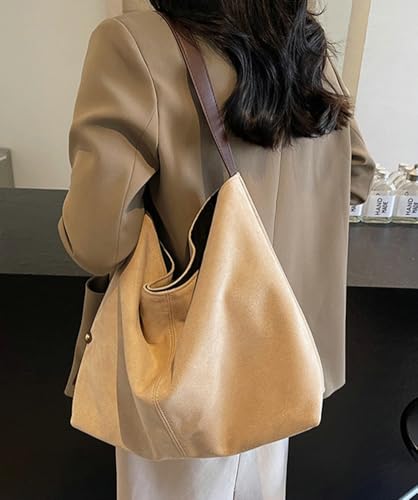 Large Tote Bag for Women Leather Shoulder Bag Stylish Brown Handbags Retro Soft Purse Work Travel 20253
