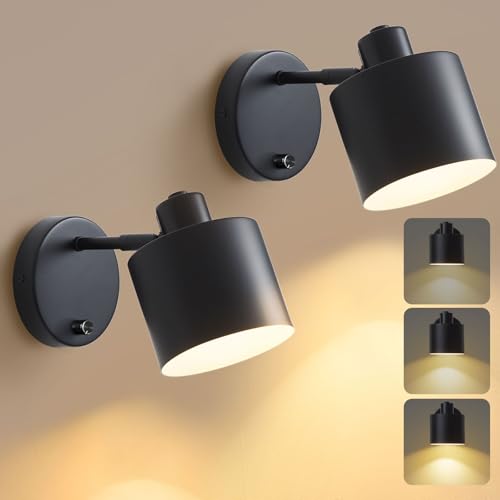 LIGHTESS Wall Sconce with Switch Farmhouse Wall Sconces with on Off Dimmer Black Industrial Hardwired Wall Lights Rustic Dimmable Wall Lamp for Bedroom Living Room Hallway,Set of Two