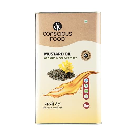 Image of Conscious Food Cold Pressed Black Mustard Oil | 5 Litre | Natural | Pure & Unrefined | Rich Taste & Aroma | Sarso ka Tel | Kachi Ghani /Chekku