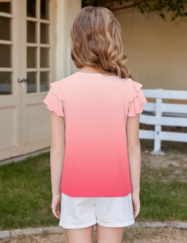 Image of Arshiner Girls T Shirts Ruffle Short Sleeve Summer Pleated Crewneck Casual Tops Tees Blouses